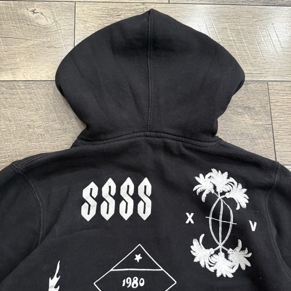 VTG Stussy XV Collab Hoodie Rare Y2K Multi Hit Graphic Back Print USA Mens Sz S - Picture 8 of 13